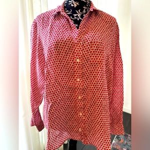 Ladies’ Linen Buttondown floral oxford shirt by Frank & Eileen, “Eileen” style.